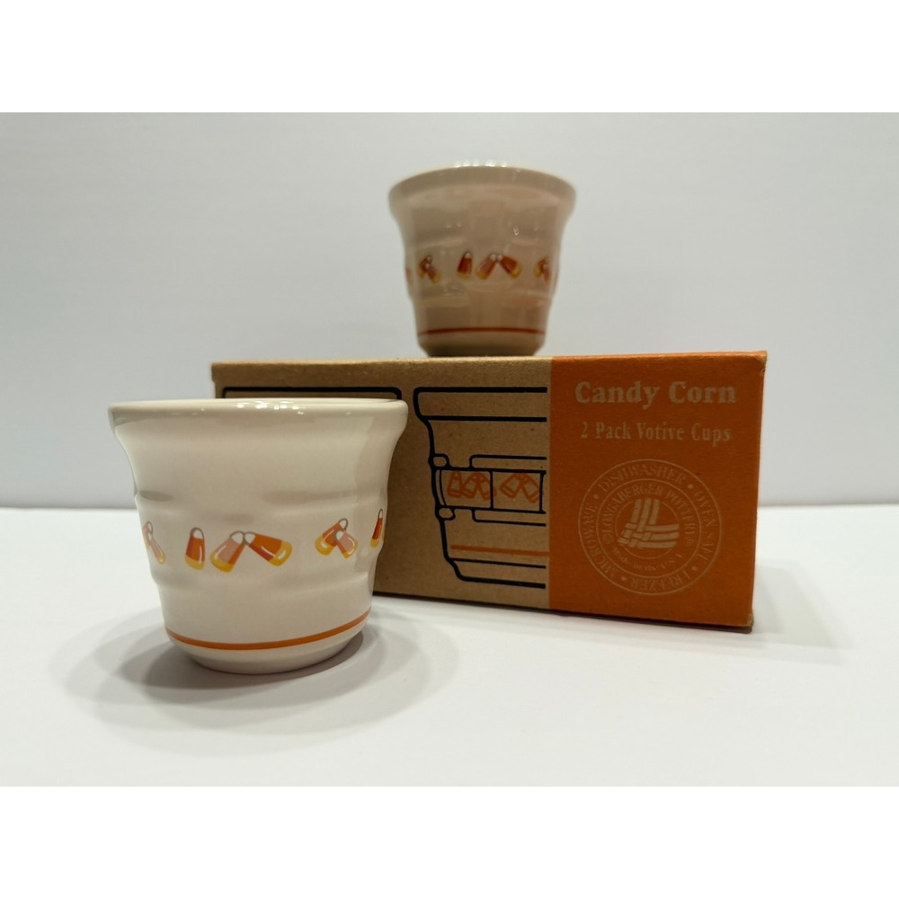 Longaberger Pottery Candy Corn 2 Pack Votive Cups Halloween Decor 37508 USA Made